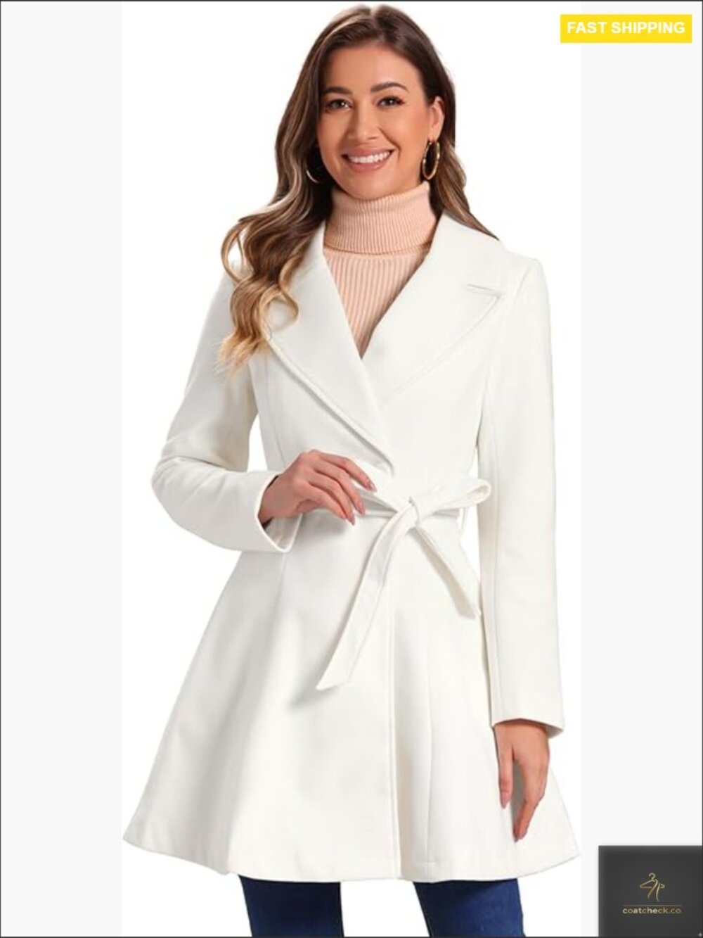 Elegant Long Trench Coat Shawl Lapel Belted Overcoat Winter Pea Coat